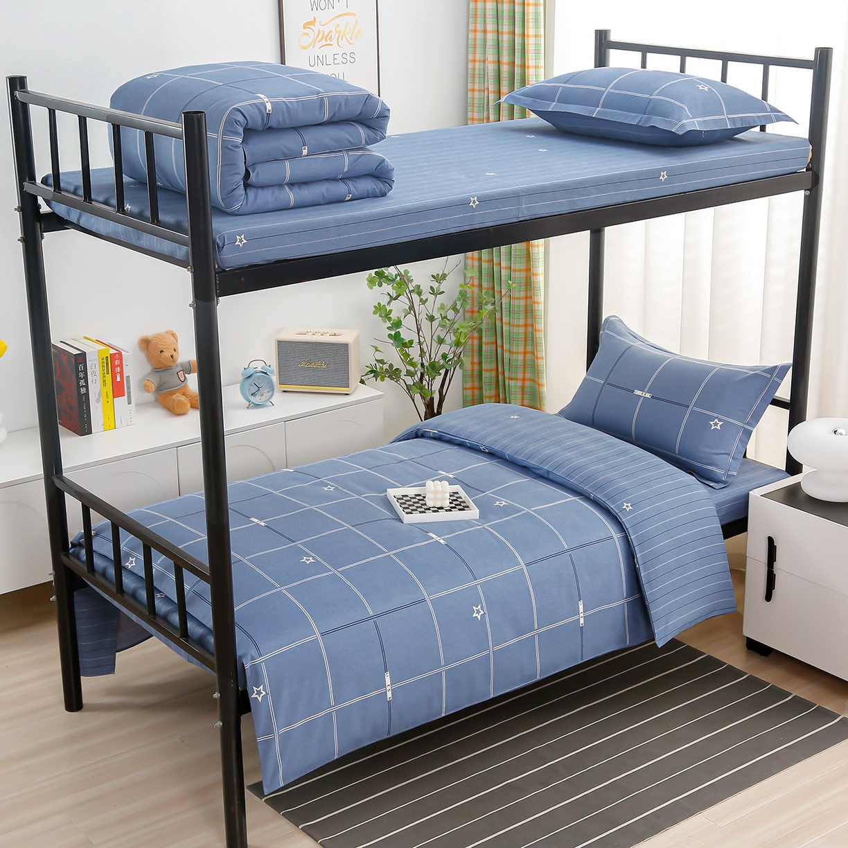 91家纺网 家纺一手货源 找家纺 （总）乐旗家纺 2025新款13372全棉床笠款学生宿舍三件套六件套多件套