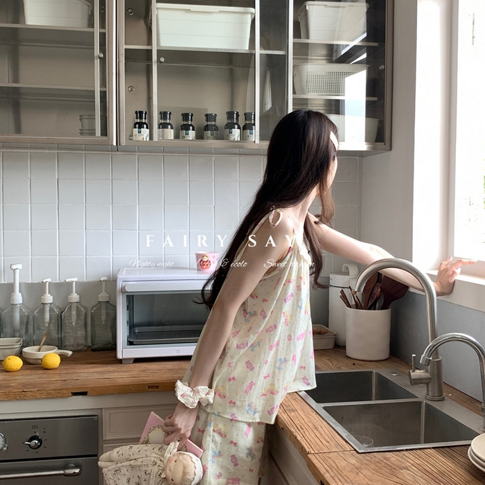 妍景家居生活馆 2025新款纱布吊带套装 软糖兔子