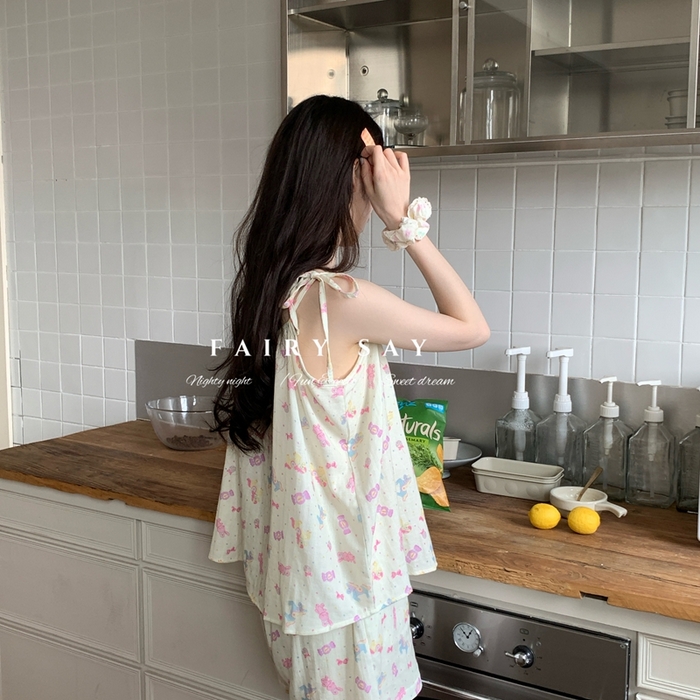 91家纺网 家纺一手货源 找家纺 妍景家居生活馆 2025新款纱布吊带套装 软糖兔子