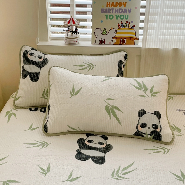 91家纺网 家纺一手货源 找家纺 富馨莱 2025春夏新款纯棉夹棉单床盖床盖单件薄床垫 熊猫团子