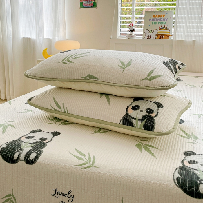 91家纺网 家纺一手货源 找家纺 富馨莱 2025春夏新款纯棉夹棉单床盖床盖单件薄床垫 熊猫团子