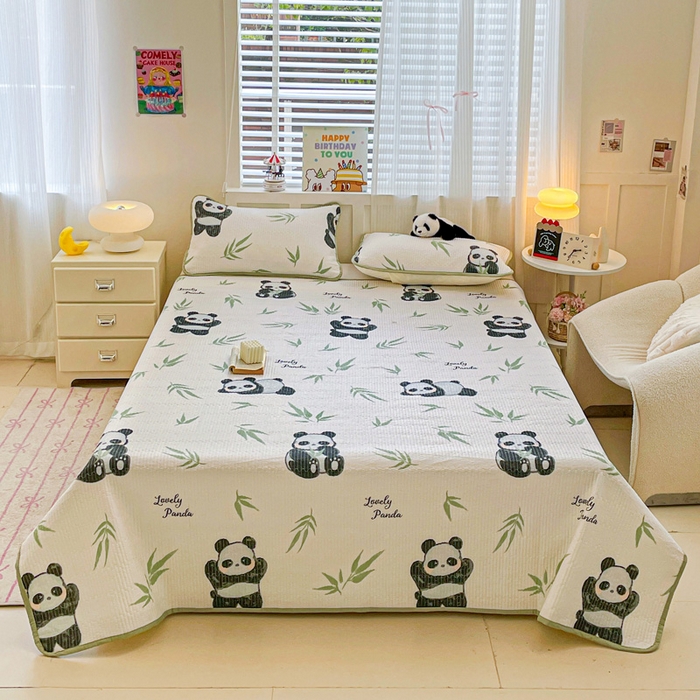 91家纺网 家纺一手货源 找家纺 富馨莱 2025春夏新款纯棉夹棉单床盖床盖单件薄床垫 熊猫团子