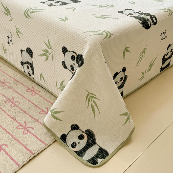 91家纺网 家纺一手货源 找家纺 富馨莱 2025春夏新款纯棉夹棉单床盖床盖单件薄床垫 熊猫团子