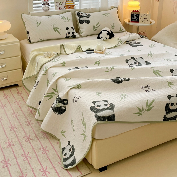 91家纺网 家纺一手货源 找家纺 富馨莱 2025春夏新款纯棉夹棉单床盖床盖单件薄床垫 熊猫团子