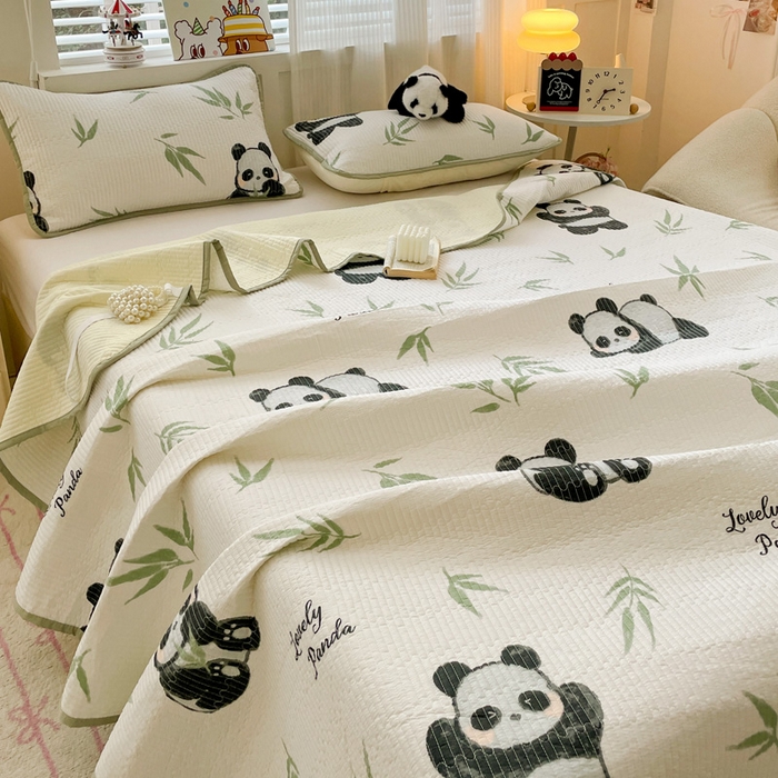 91家纺网 家纺一手货源 找家纺 富馨莱 2025春夏新款纯棉夹棉单床盖床盖单件薄床垫 熊猫团子