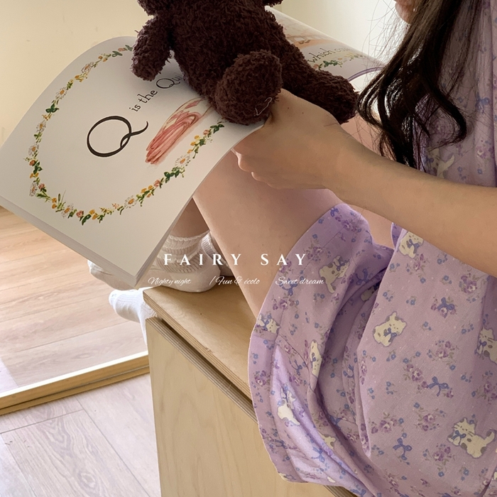 91家纺网 家纺一手货源 找家纺 妍景家居生活馆 2025新款纱布吊带套装 紫色蝴蝶结猫咪