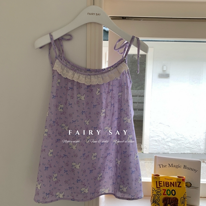 91家纺网 家纺一手货源 找家纺 妍景家居生活馆 2025新款纱布吊带套装 紫色蝴蝶结猫咪