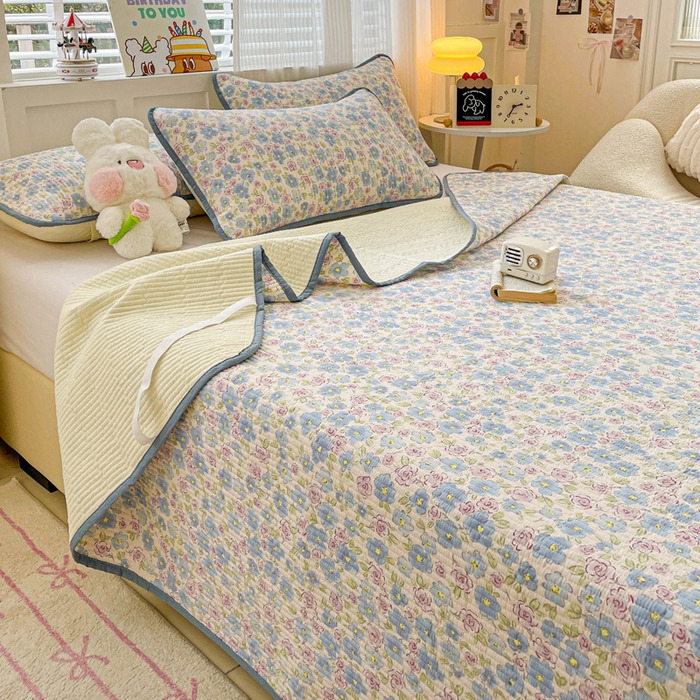 91家纺网 家纺一手货源 找家纺 富馨莱 2025春夏新款纯棉夹棉单床盖床盖单件薄床垫 紫藤花开