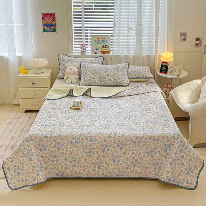 91家纺网 家纺一手货源 找家纺 富馨莱 2025春夏新款纯棉夹棉单床盖床盖单件薄床垫 紫藤花开