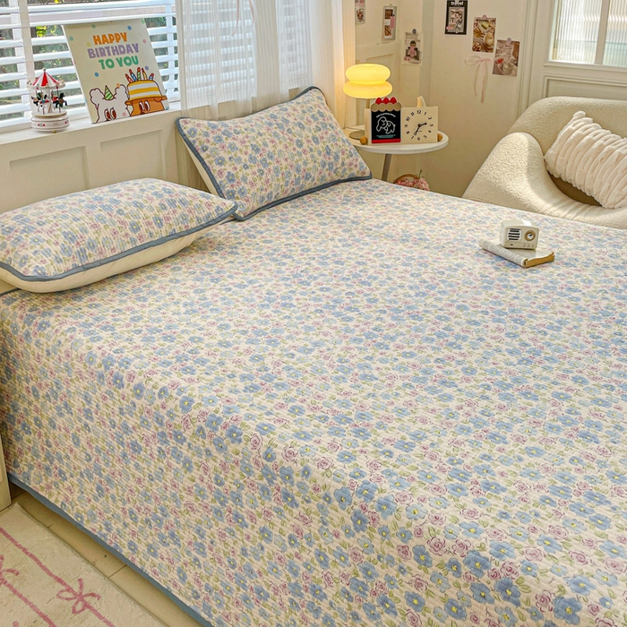 91家纺网 家纺一手货源 找家纺 富馨莱 2025春夏新款纯棉夹棉单床盖床盖单件薄床垫 紫藤花开