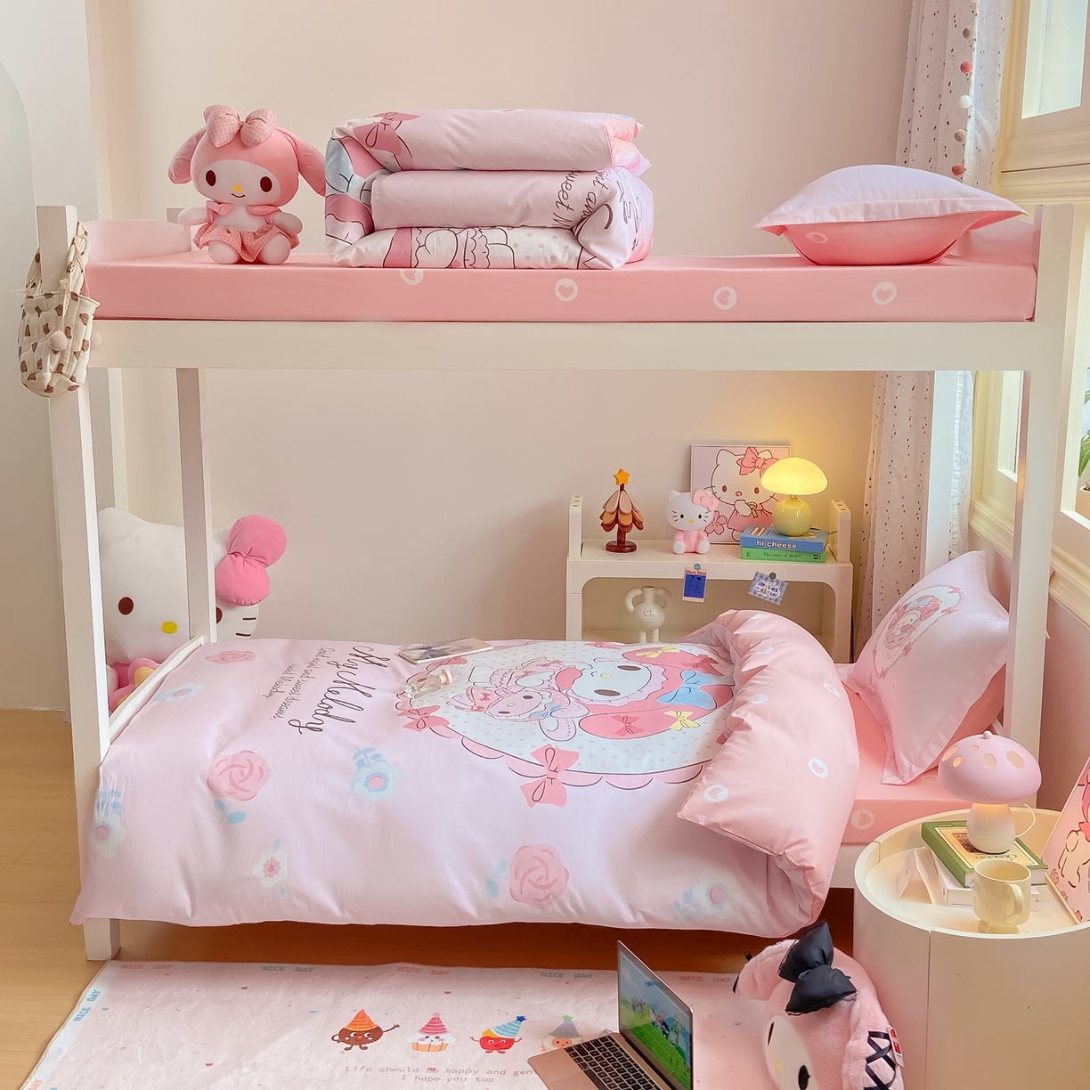 91家纺网 家纺一手货源 找家纺 （总）博雅 2025春夏新款三丽鸥全棉纯棉卡通学生宿舍三件套上下铺三件套-大版【含防伪标】