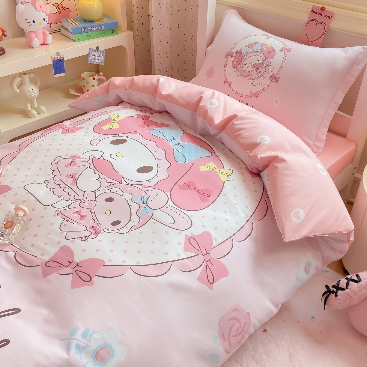 91家纺网 家纺一手货源 找家纺 （总）博雅 2025春夏新款三丽鸥全棉纯棉卡通学生宿舍三件套上下铺三件套-大版【含防伪标】
