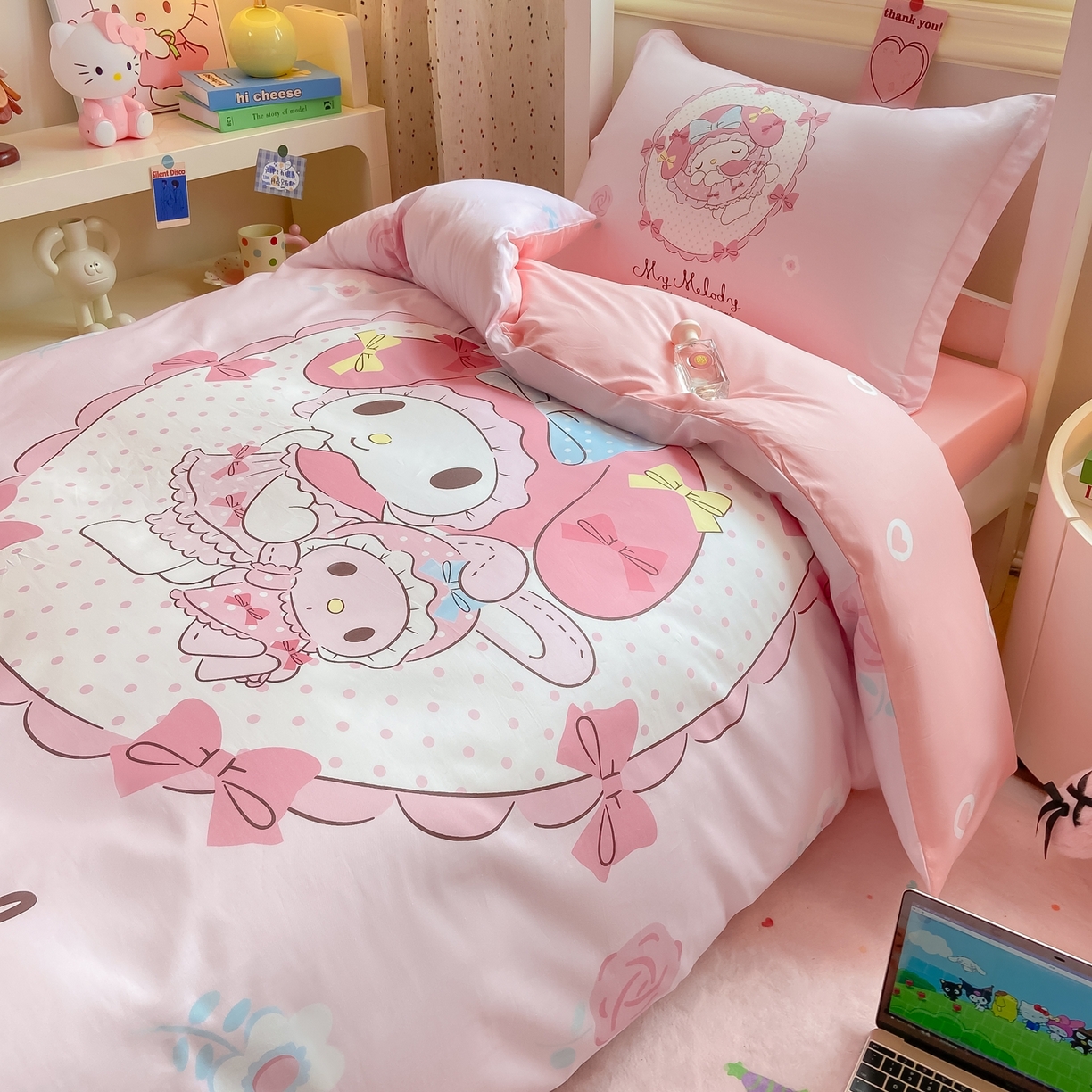 91家纺网 家纺一手货源 找家纺 （总）博雅 2025春夏新款三丽鸥全棉纯棉卡通学生宿舍三件套上下铺三件套-大版【含防伪标】