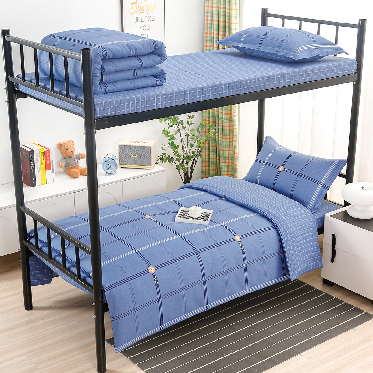 乐旗家纺 2025新款13372全棉床笠款学生宿舍三件套六件套多件套 艾伦格