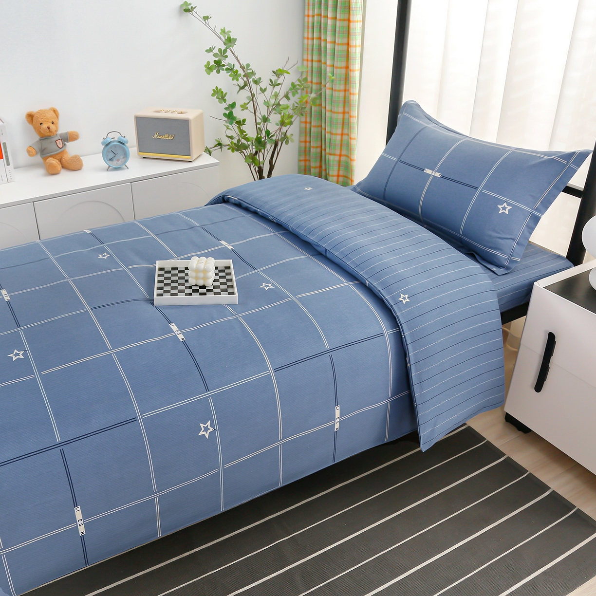 91家纺网 家纺一手货源 找家纺 乐旗家纺 2025新款13372全棉床笠款学生宿舍三件套六件套多件套 潮流前线