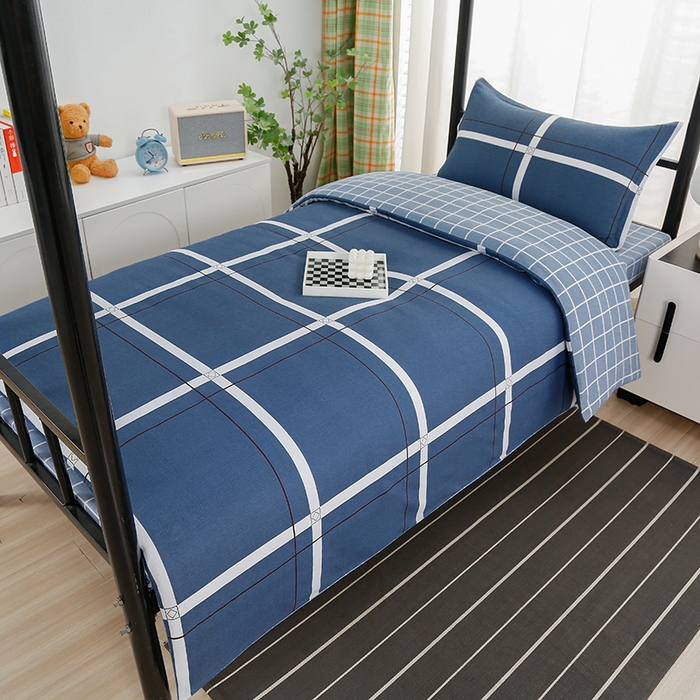 91家纺网 家纺一手货源 找家纺 乐旗家纺 2025新款13372全棉床笠款学生宿舍三件套六件套多件套 大帅格