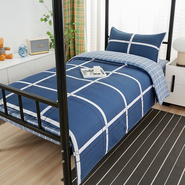 91家纺网 家纺一手货源 找家纺 乐旗家纺 2025新款13372全棉床笠款学生宿舍三件套六件套多件套 大帅格