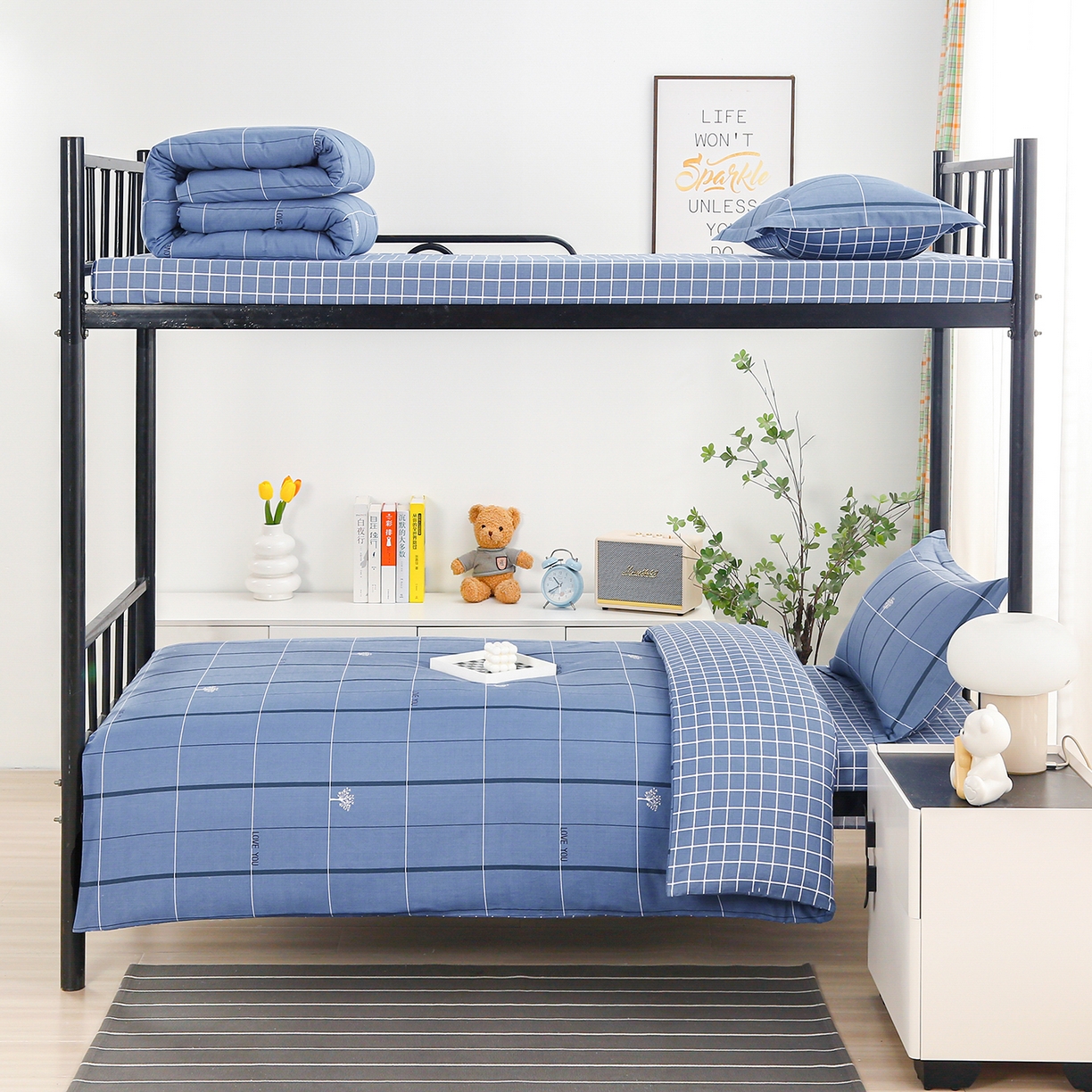 91家纺网 家纺一手货源 找家纺 乐旗家纺 2025新款13372全棉床笠款学生宿舍三件套六件套多件套 发财树