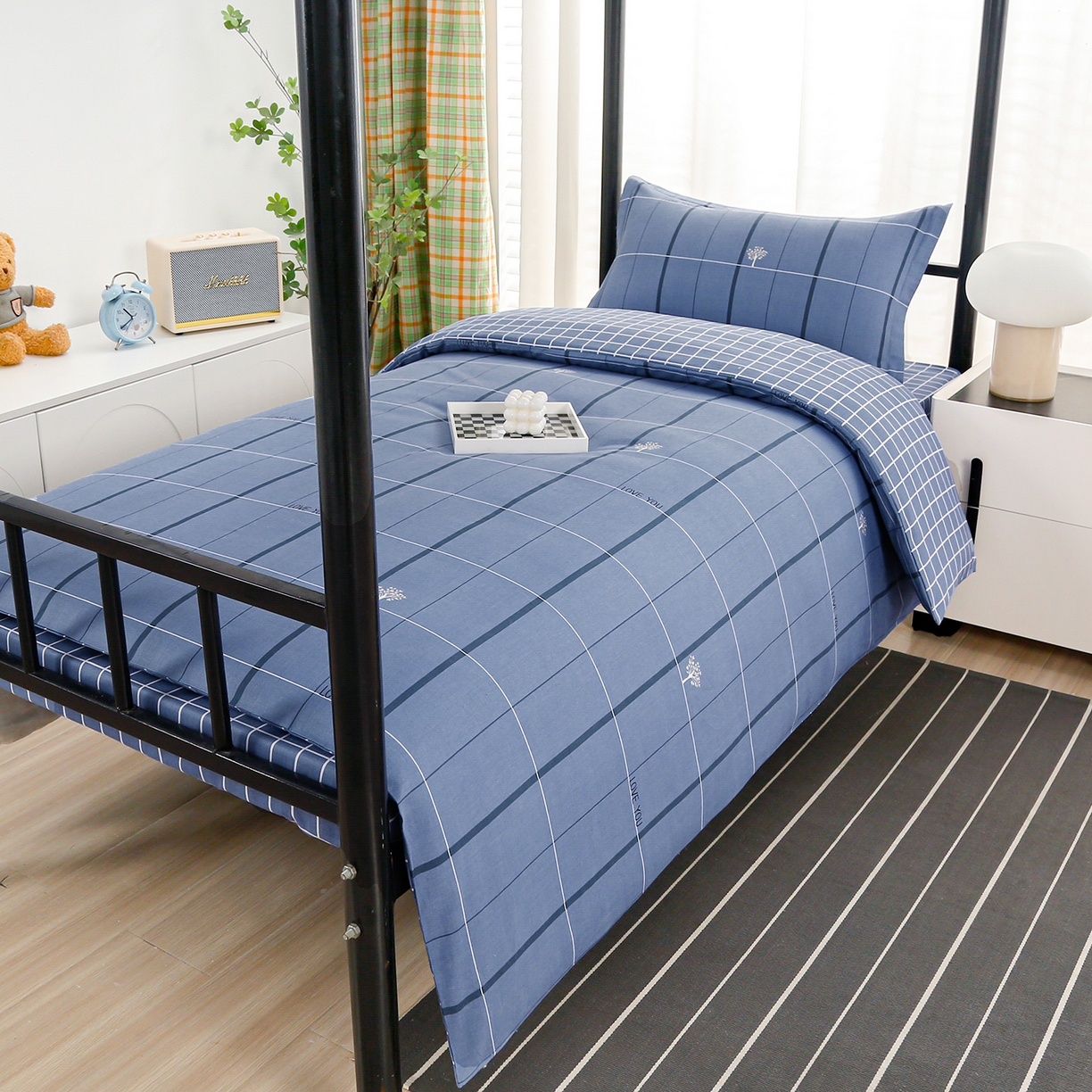 91家纺网 家纺一手货源 找家纺 乐旗家纺 2025新款13372全棉床笠款学生宿舍三件套六件套多件套 发财树