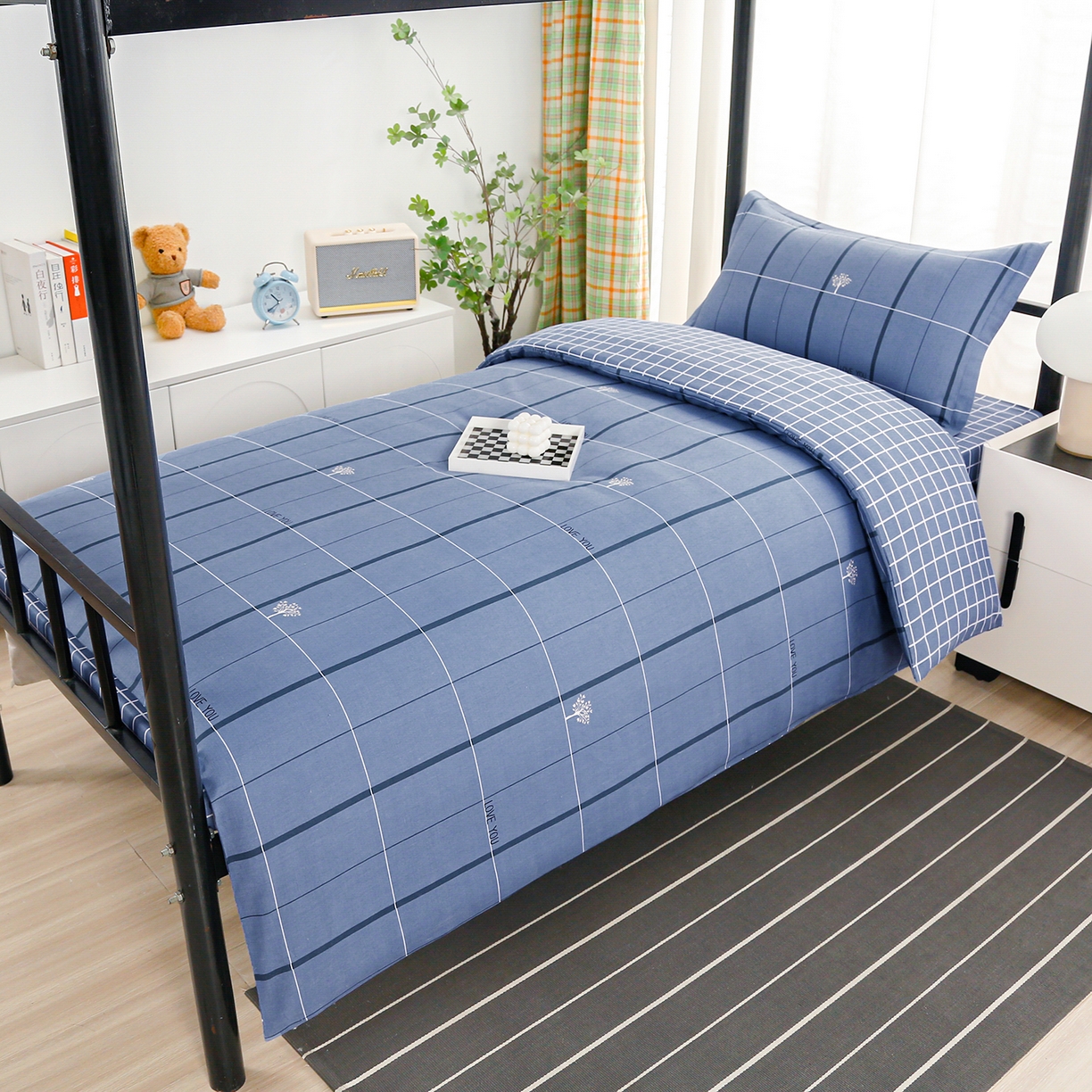 91家纺网 家纺一手货源 找家纺 乐旗家纺 2025新款13372全棉床笠款学生宿舍三件套六件套多件套 发财树