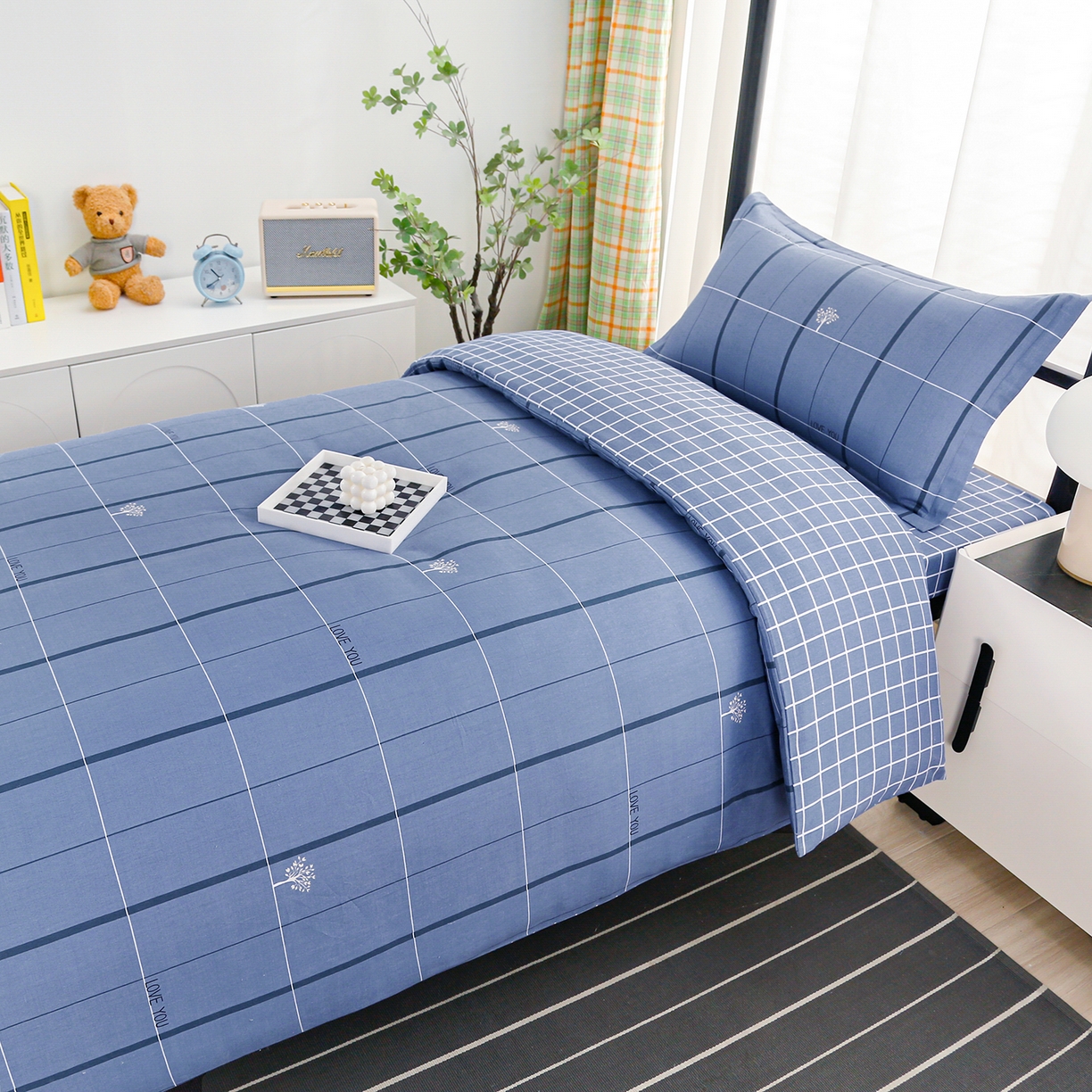 91家纺网 家纺一手货源 找家纺 乐旗家纺 2025新款13372全棉床笠款学生宿舍三件套六件套多件套 发财树