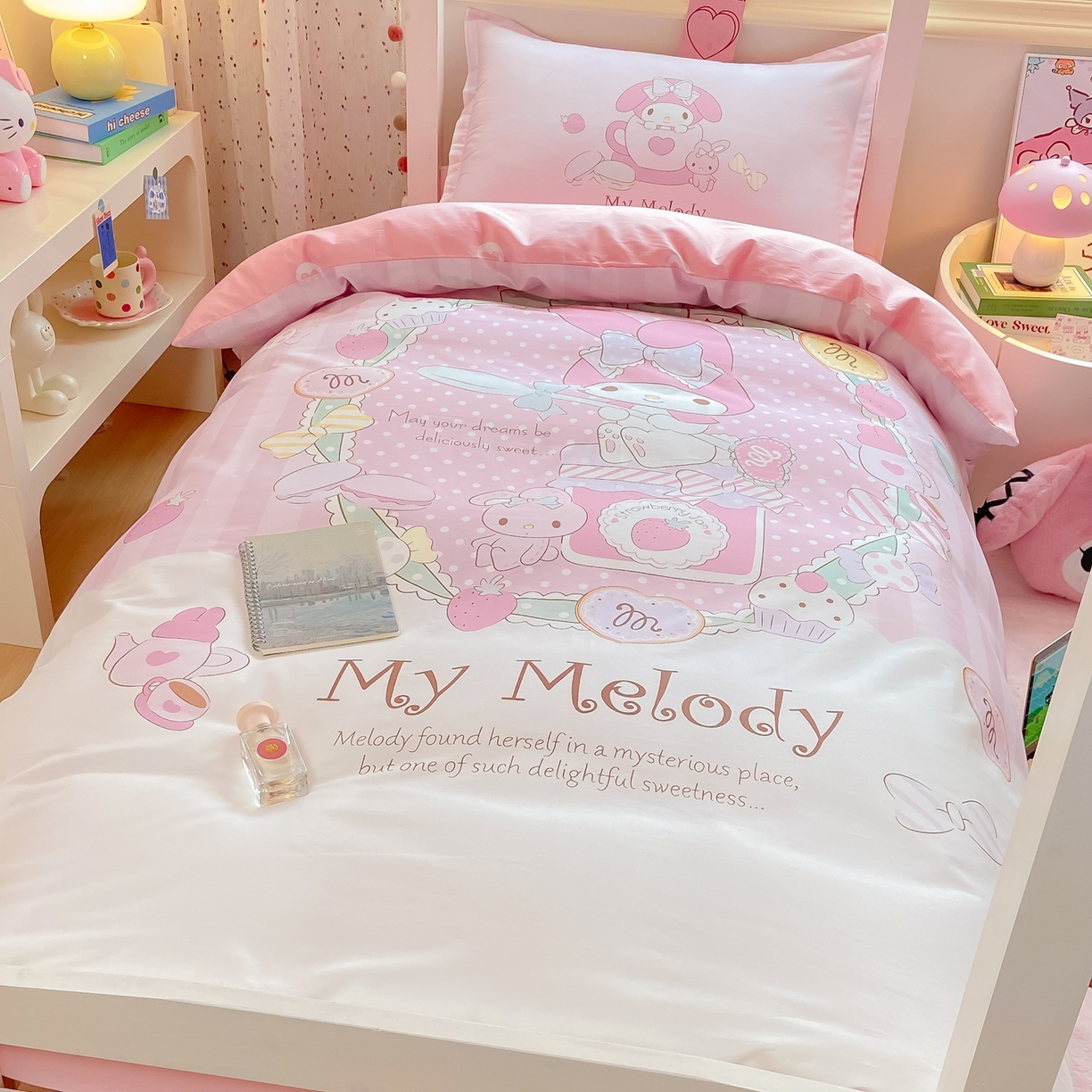 91家纺网 家纺一手货源 找家纺 博雅 2025春夏新款三丽鸥全棉纯棉卡通学生宿舍三件套上下铺三件套-大版【含防伪标】 魔法美乐蒂