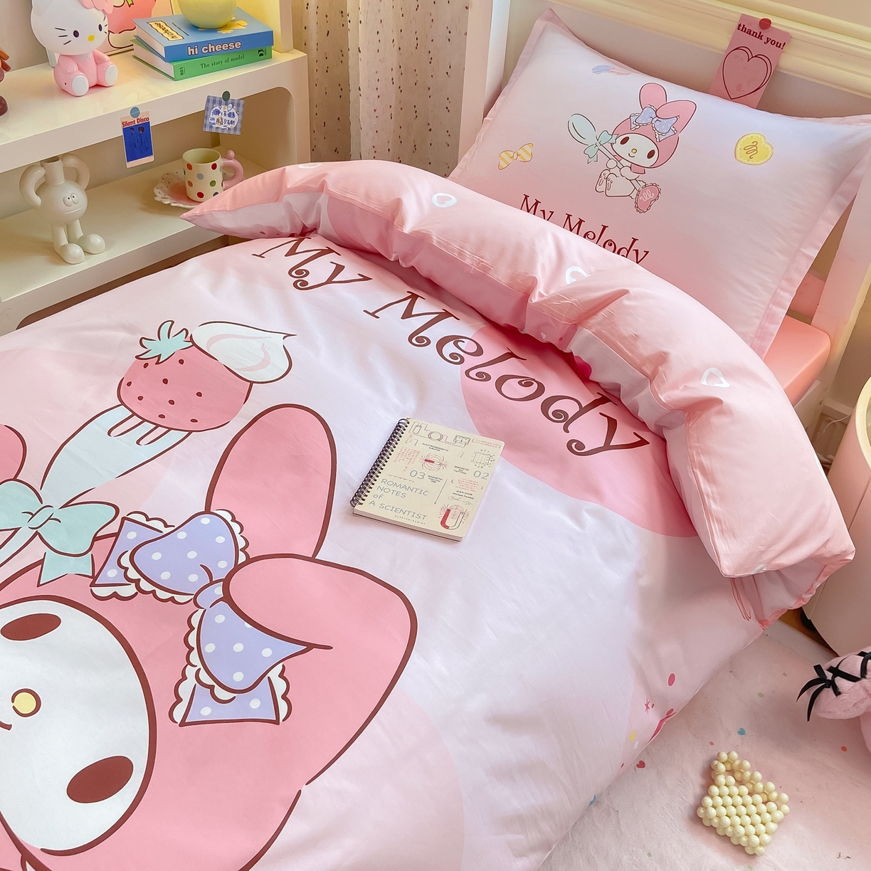 91家纺网 家纺一手货源 找家纺 博雅 2025春夏新款三丽鸥全棉纯棉卡通学生宿舍三件套上下铺三件套-大版【含防伪标】 蛋糕美乐蒂