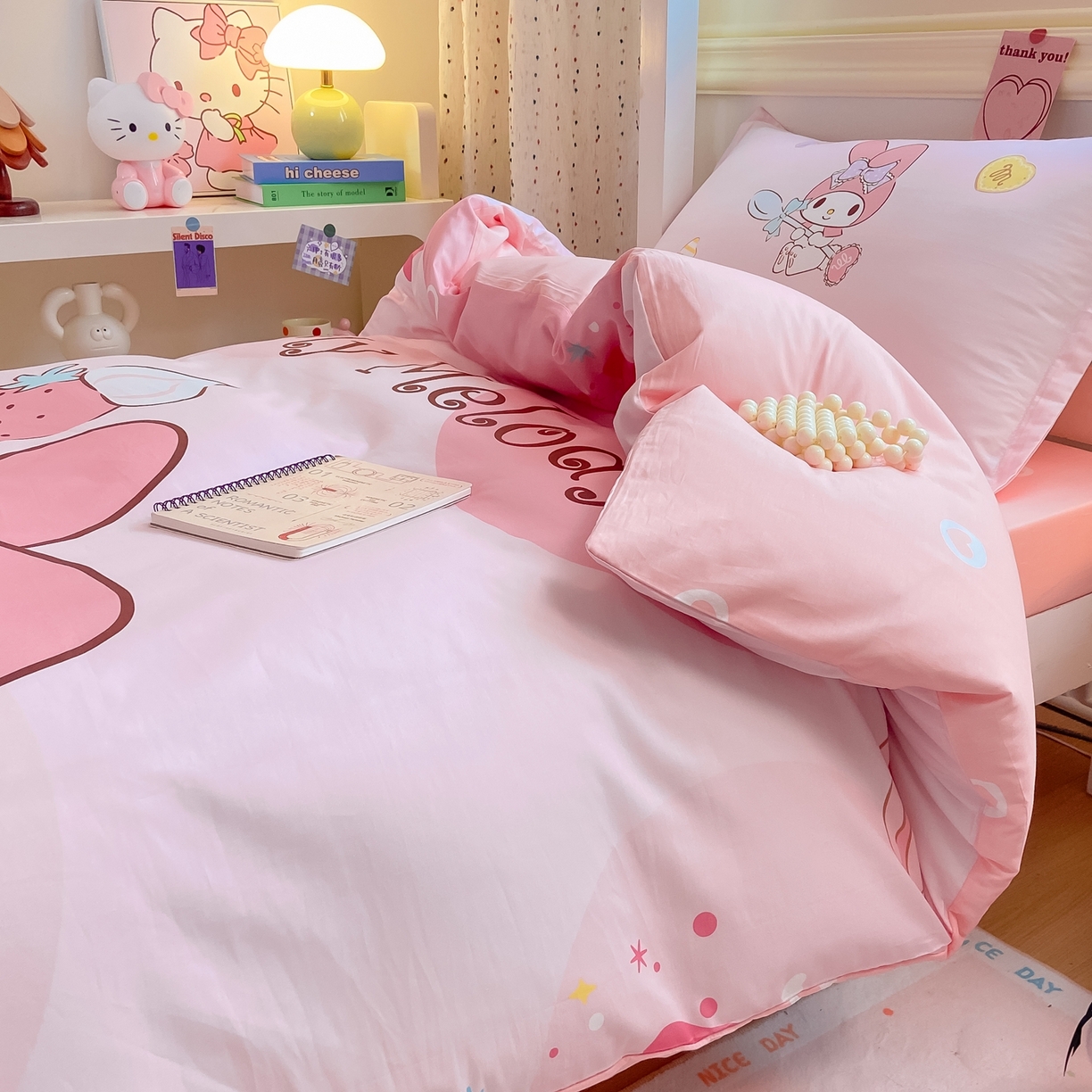 91家纺网 家纺一手货源 找家纺 博雅 2025春夏新款三丽鸥全棉纯棉卡通学生宿舍三件套上下铺三件套-大版【含防伪标】 蛋糕美乐蒂