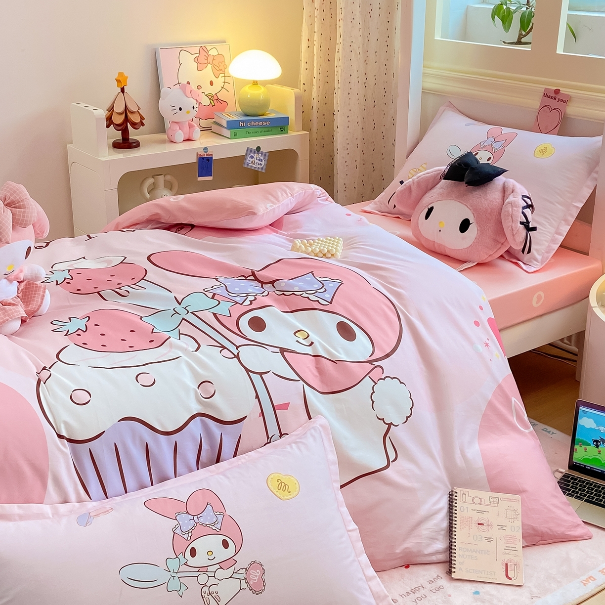 91家纺网 家纺一手货源 找家纺 博雅 2025春夏新款三丽鸥全棉纯棉卡通学生宿舍三件套上下铺三件套-大版【含防伪标】 蛋糕美乐蒂