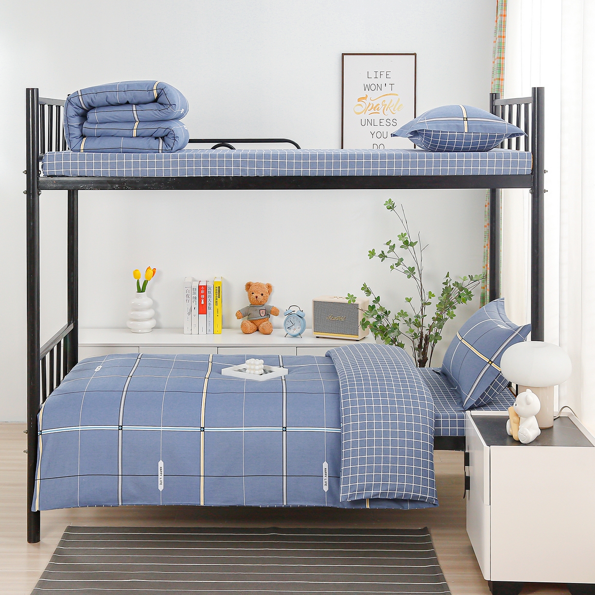 91家纺网 家纺一手货源 找家纺 乐旗家纺 2025新款13372全棉床笠款学生宿舍三件套六件套多件套 格莱美