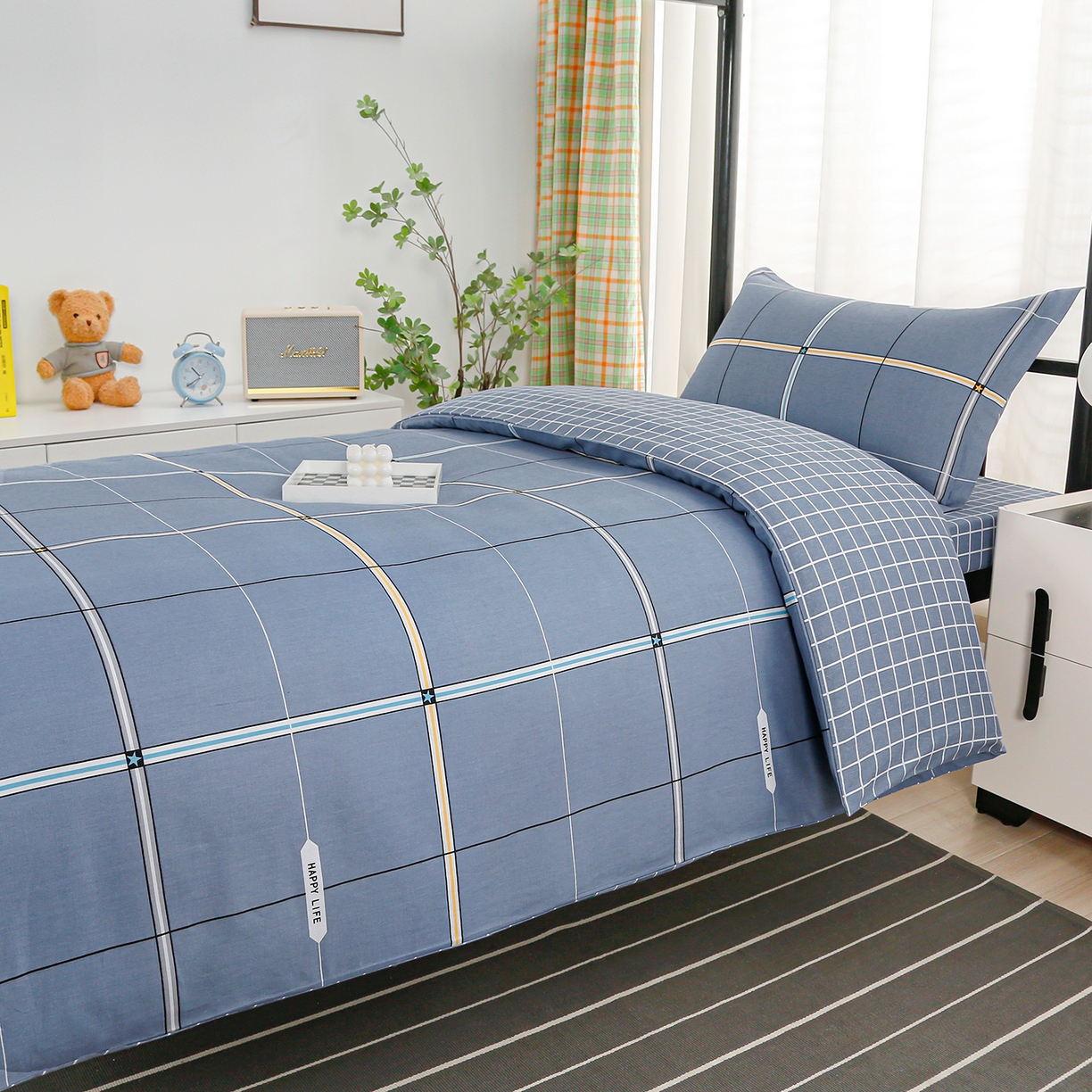 91家纺网 家纺一手货源 找家纺 乐旗家纺 2025新款13372全棉床笠款学生宿舍三件套六件套多件套 格莱美