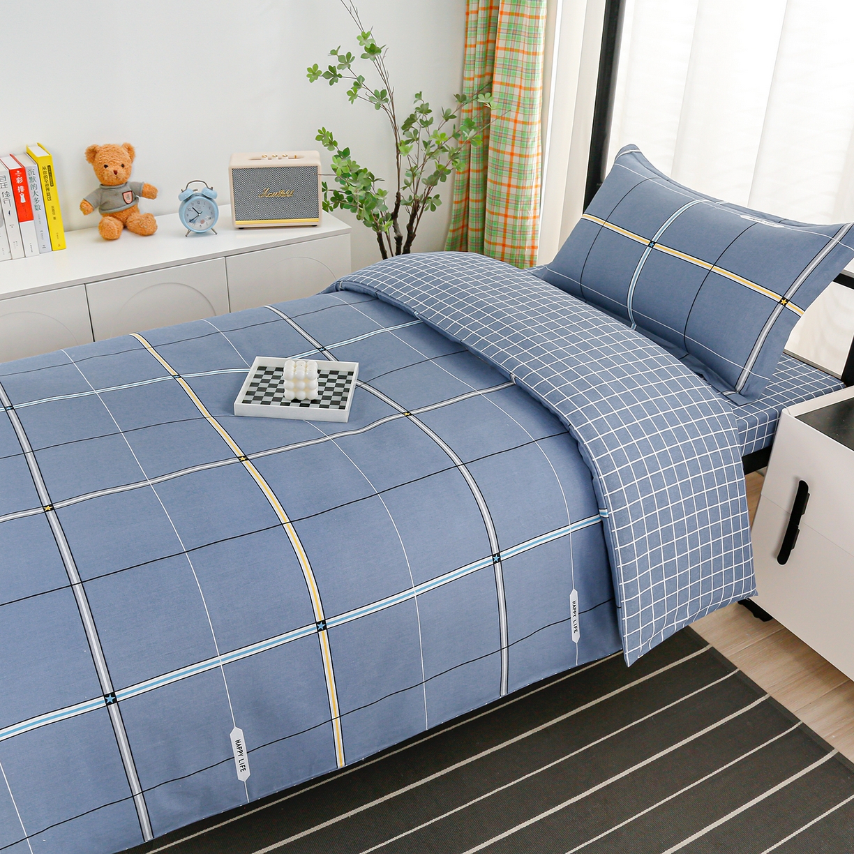 91家纺网 家纺一手货源 找家纺 乐旗家纺 2025新款13372全棉床笠款学生宿舍三件套六件套多件套 格莱美