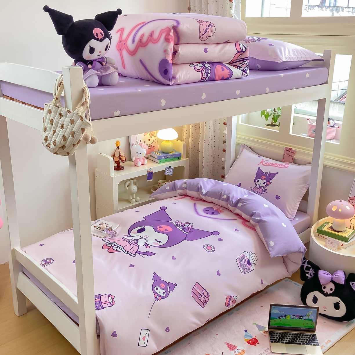 91家纺网 家纺一手货源 找家纺 博雅 2025春夏新款三丽鸥全棉纯棉卡通学生宿舍三件套上下铺三件套-大版【含防伪标】 礼盒库洛米