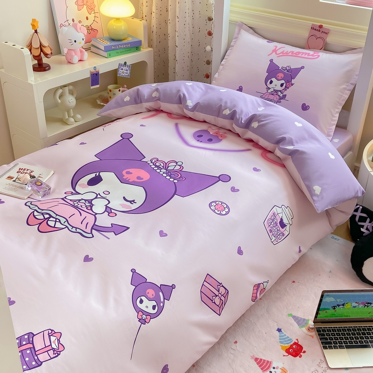 91家纺网 家纺一手货源 找家纺 博雅 2025春夏新款三丽鸥全棉纯棉卡通学生宿舍三件套上下铺三件套-大版【含防伪标】 礼盒库洛米