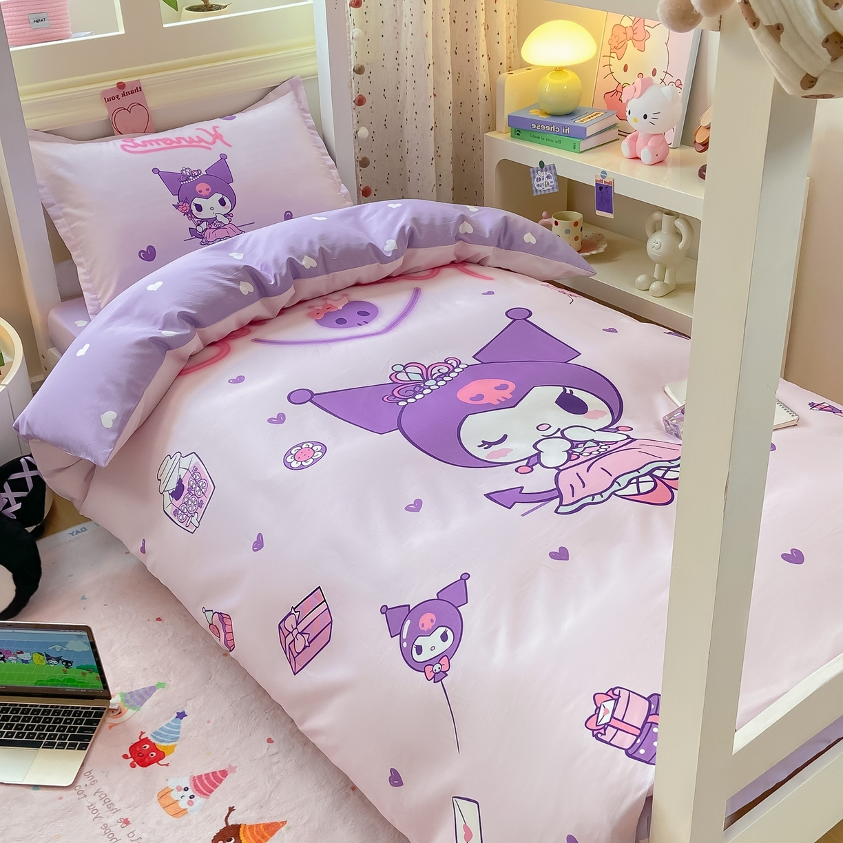 91家纺网 家纺一手货源 找家纺 博雅 2025春夏新款三丽鸥全棉纯棉卡通学生宿舍三件套上下铺三件套-大版【含防伪标】 礼盒库洛米