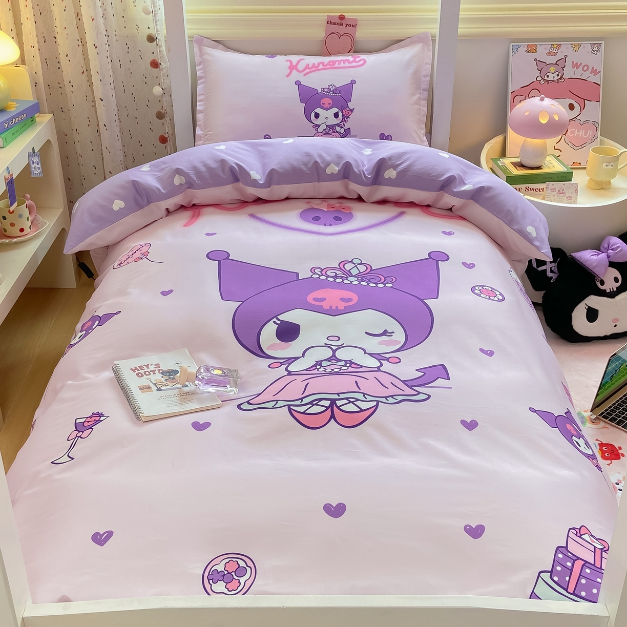 91家纺网 家纺一手货源 找家纺 博雅 2025春夏新款三丽鸥全棉纯棉卡通学生宿舍三件套上下铺三件套-大版【含防伪标】 礼盒库洛米