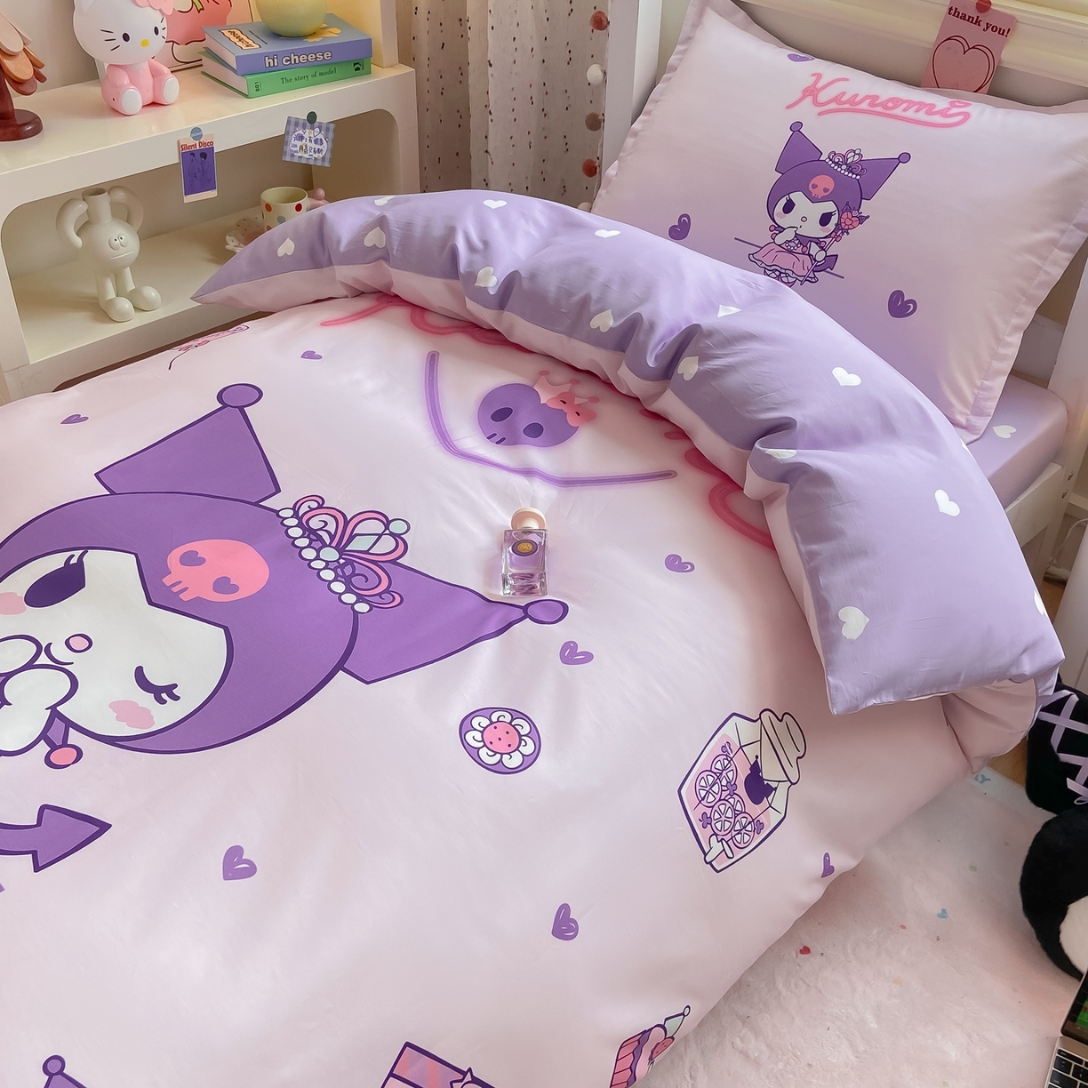 91家纺网 家纺一手货源 找家纺 博雅 2025春夏新款三丽鸥全棉纯棉卡通学生宿舍三件套上下铺三件套-大版【含防伪标】 礼盒库洛米