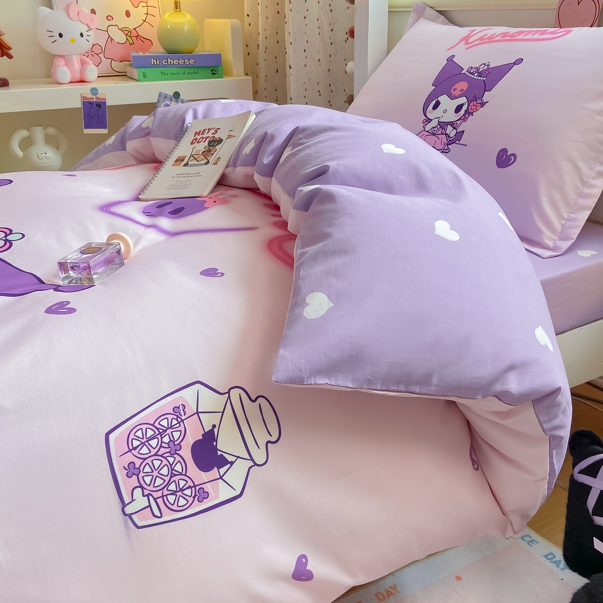 91家纺网 家纺一手货源 找家纺 博雅 2025春夏新款三丽鸥全棉纯棉卡通学生宿舍三件套上下铺三件套-大版【含防伪标】 礼盒库洛米