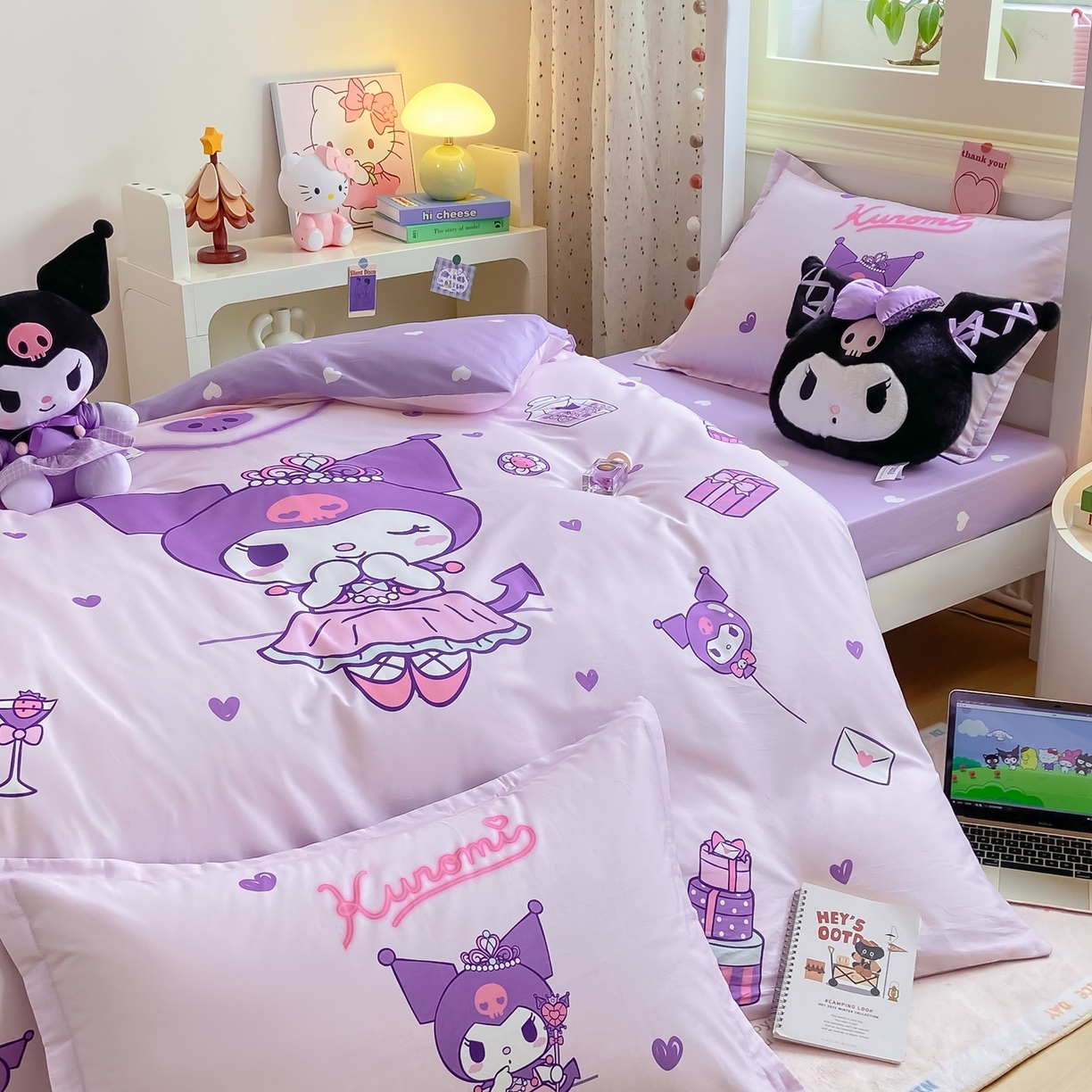 91家纺网 家纺一手货源 找家纺 博雅 2025春夏新款三丽鸥全棉纯棉卡通学生宿舍三件套上下铺三件套-大版【含防伪标】 礼盒库洛米