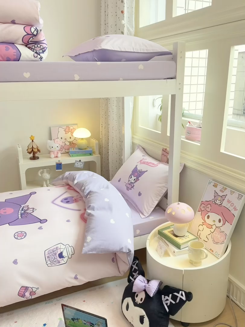 91家纺网 家纺一手货源 找家纺 博雅 2025春夏新款三丽鸥全棉纯棉卡通学生宿舍三件套上下铺三件套-大版【含防伪标】 礼盒库洛米