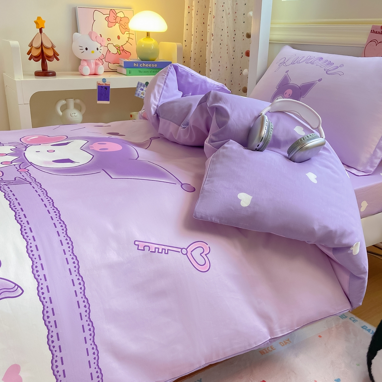 91家纺网 家纺一手货源 找家纺 博雅 2025春夏新款三丽鸥全棉纯棉卡通学生宿舍三件套上下铺三件套-大版【含防伪标】 气球库洛米