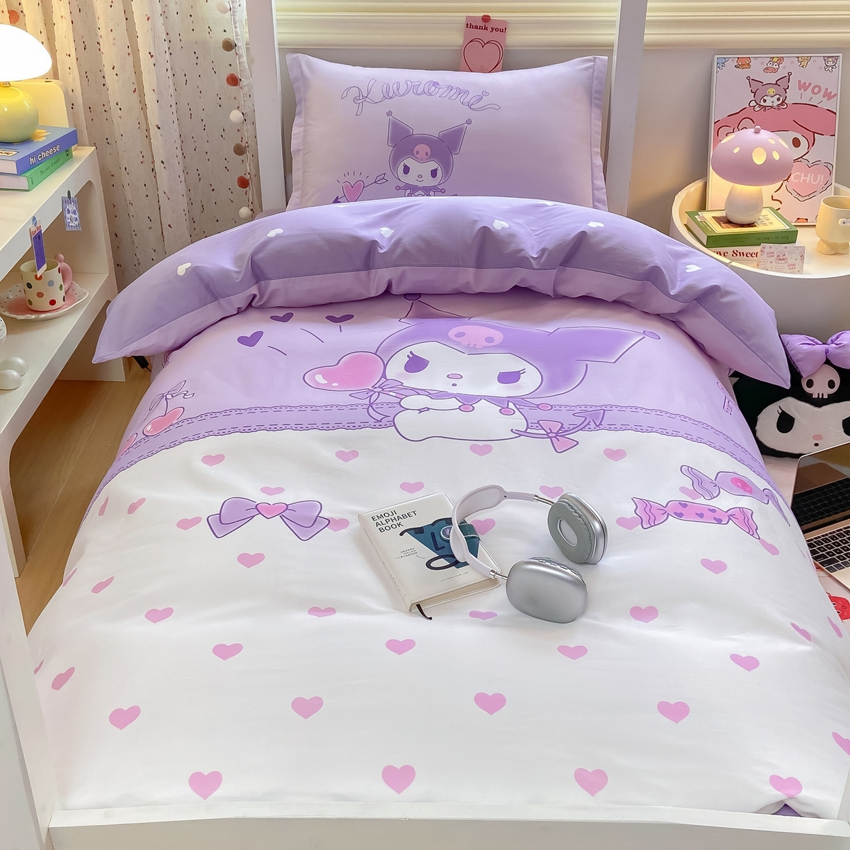 91家纺网 家纺一手货源 找家纺 博雅 2025春夏新款三丽鸥全棉纯棉卡通学生宿舍三件套上下铺三件套-大版【含防伪标】 气球库洛米