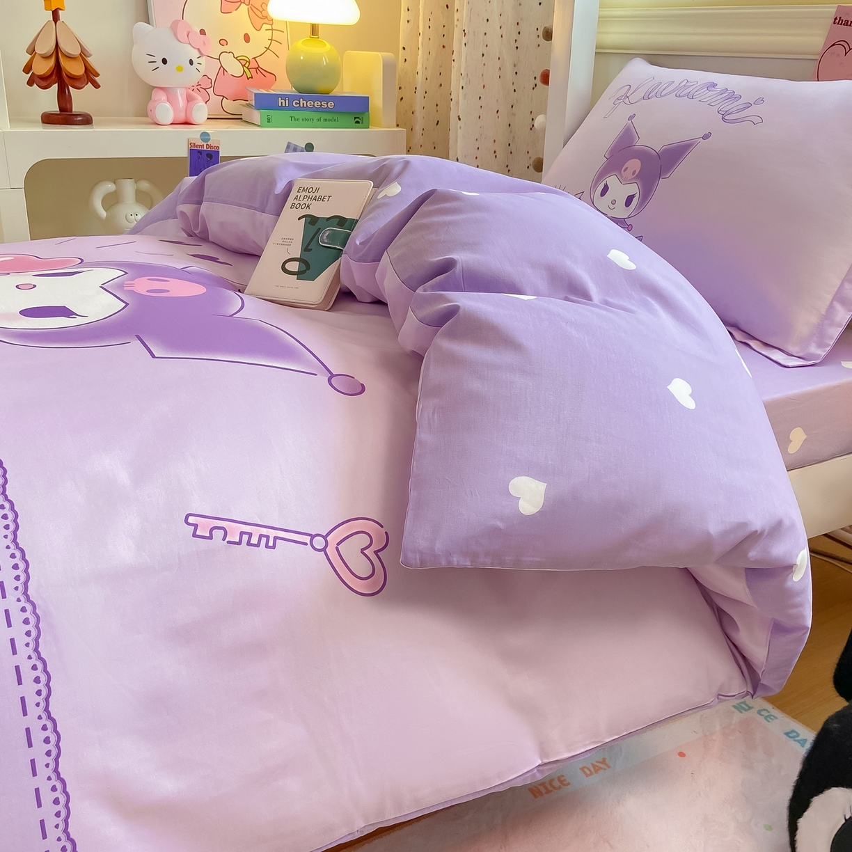 91家纺网 家纺一手货源 找家纺 博雅 2025春夏新款三丽鸥全棉纯棉卡通学生宿舍三件套上下铺三件套-大版【含防伪标】 气球库洛米