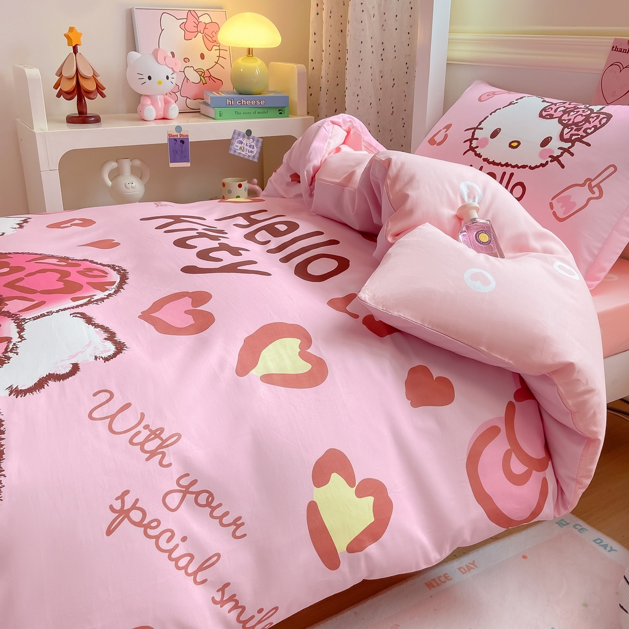 91家纺网 家纺一手货源 找家纺 博雅 2025春夏新款三丽鸥全棉纯棉卡通学生宿舍三件套上下铺三件套-大版【含防伪标】 甜酷KT