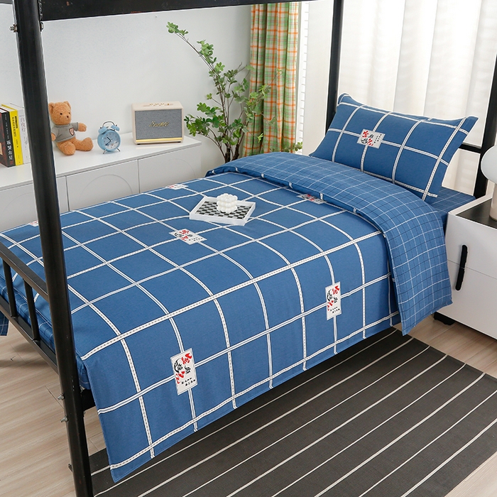 91家纺网 家纺一手货源 找家纺 乐旗家纺 2025新款13372全棉床笠款学生宿舍三件套六件套多件套 金榜题名-蓝