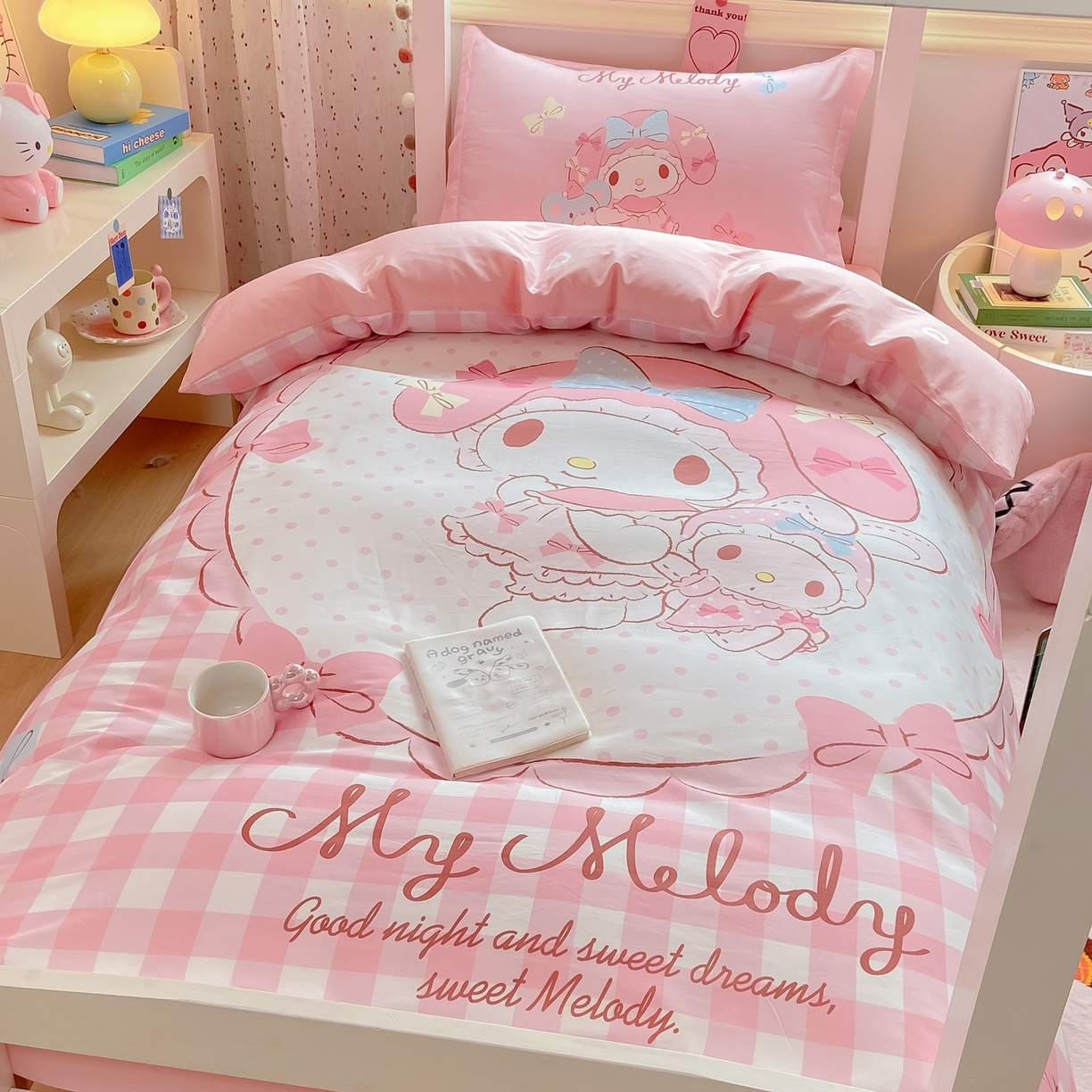 91家纺网 家纺一手货源 找家纺 博雅 2025春夏新款三丽鸥全棉纯棉卡通学生宿舍三件套上下铺三件套-大版【含防伪标】 玩偶美乐蒂