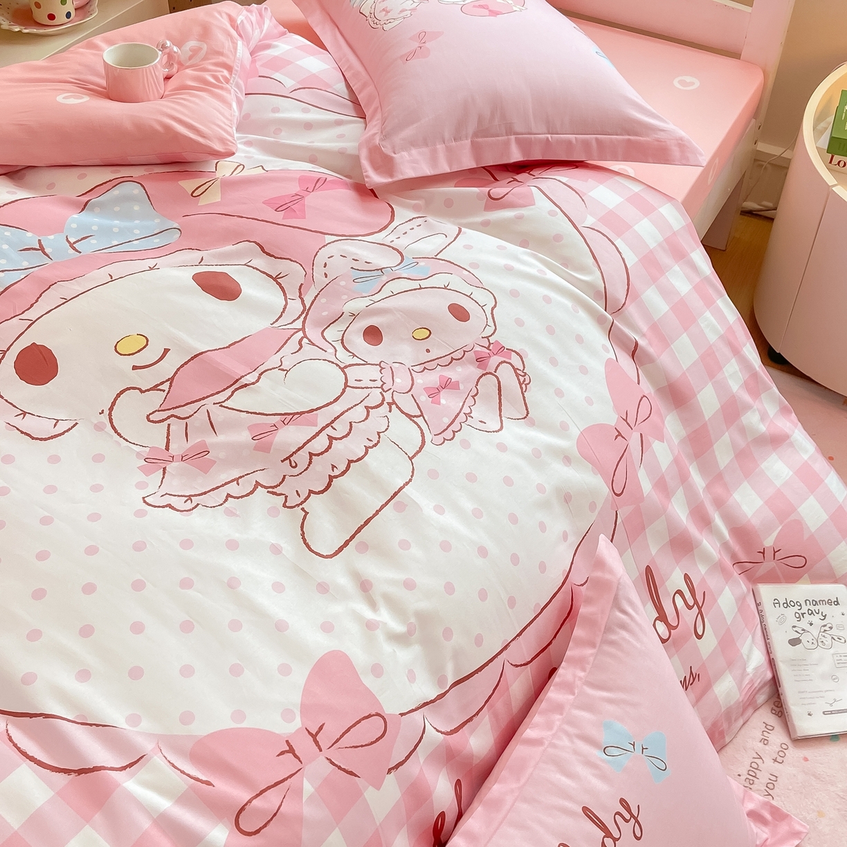 91家纺网 家纺一手货源 找家纺 博雅 2025春夏新款三丽鸥全棉纯棉卡通学生宿舍三件套上下铺三件套-大版【含防伪标】 玩偶美乐蒂