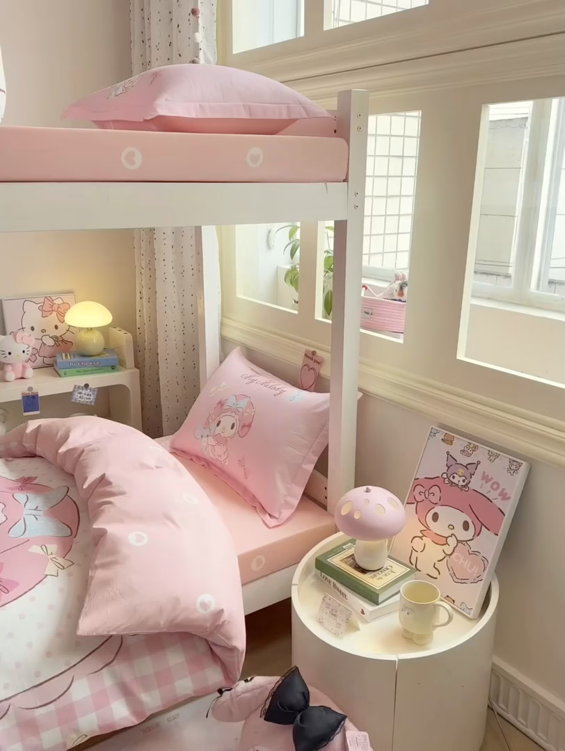 91家纺网 家纺一手货源 找家纺 博雅 2025春夏新款三丽鸥全棉纯棉卡通学生宿舍三件套上下铺三件套-大版【含防伪标】 玩偶美乐蒂