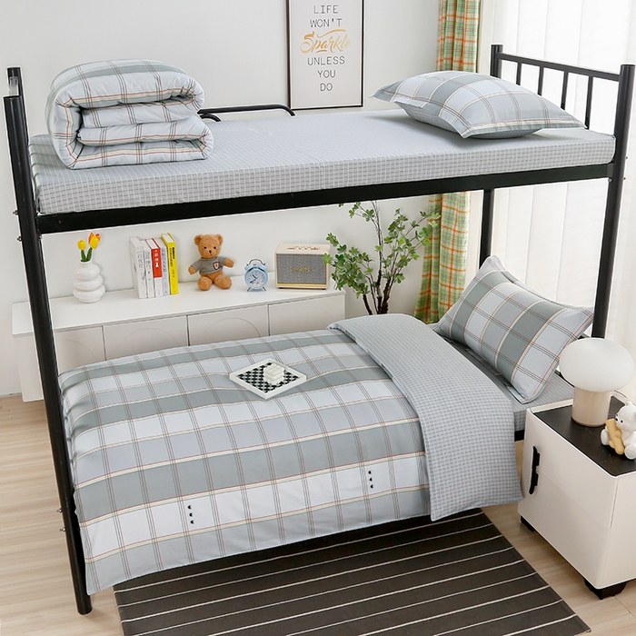 91家纺网 家纺一手货源 找家纺 乐旗家纺 2025新款13372全棉床笠款学生宿舍三件套六件套多件套 闲趣-灰