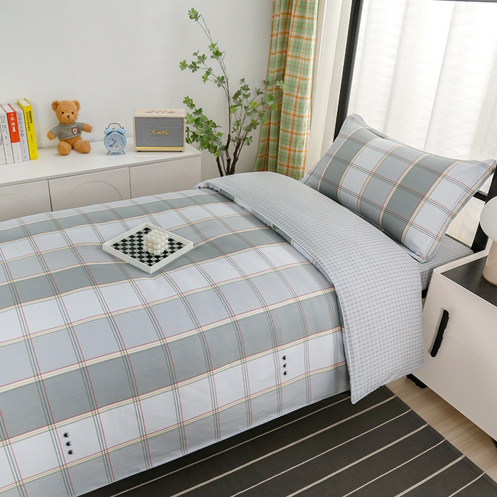 91家纺网 家纺一手货源 找家纺 乐旗家纺 2025新款13372全棉床笠款学生宿舍三件套六件套多件套 闲趣-灰